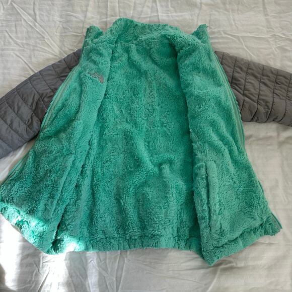 The North Face Grey Green Fleece Lined Reversible Girls Jacket USL 14-16 - Picture 7 of 9